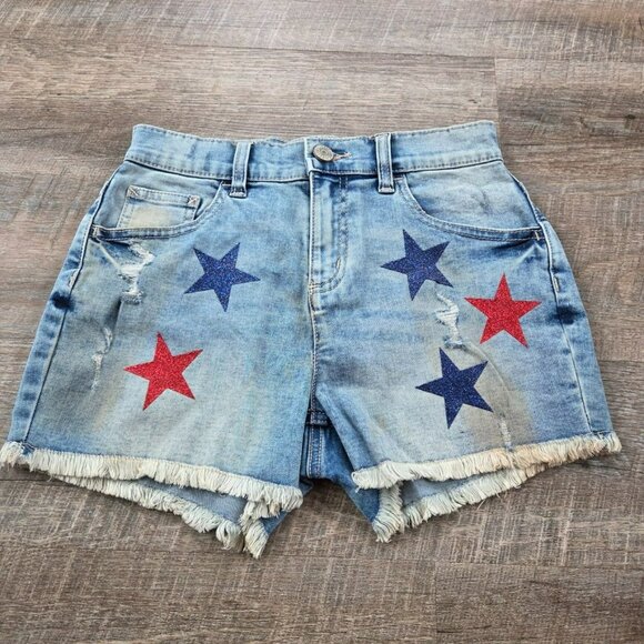 Justice Other - NWT Justice Size 16 girls' denim shorts w/red and blue stars and distress wear l